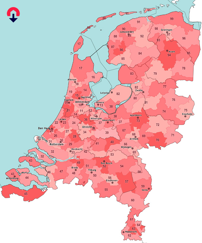 Postcode kaart nederland